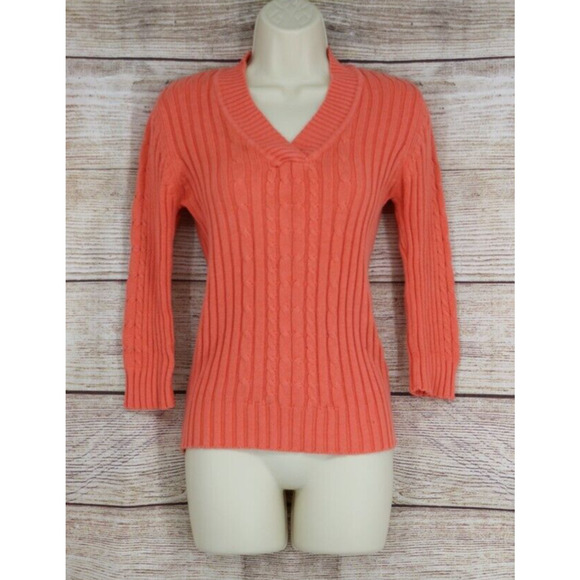 Faded Glory Sweaters - Y2K Faded Glory Womens Size Medium 8-10 Ribbed Knit V-Neck 3/4 Sleeve Sweater